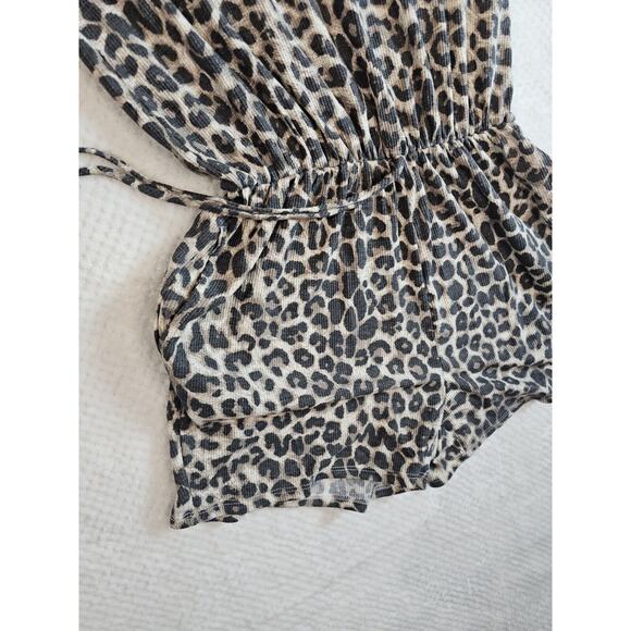 Bibi Womens Animal Print Keyhole‎ Back Short Sleeve Romper Cream Black Large - Picture 4 of 7
